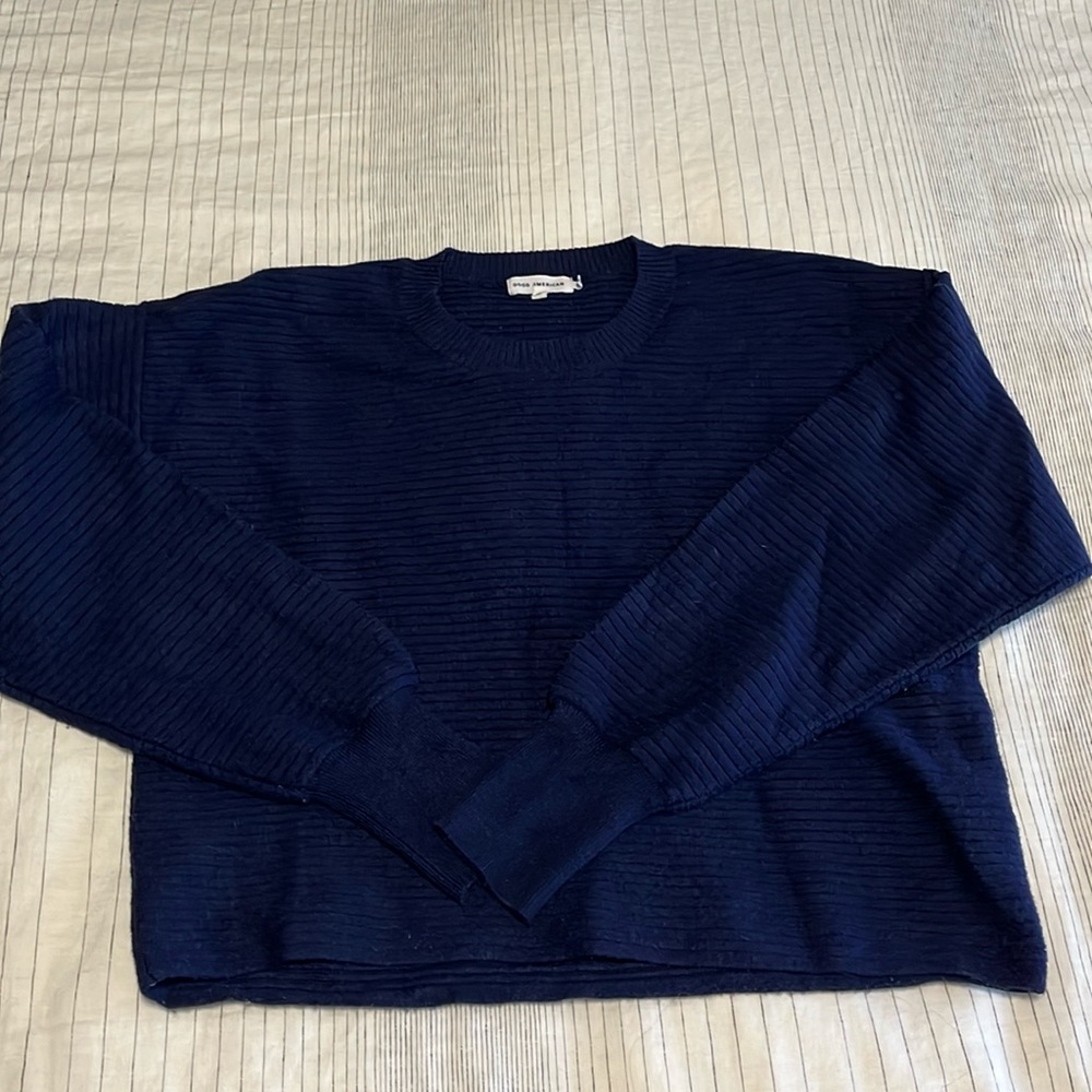 Good American ribbed cropped navy sweater
